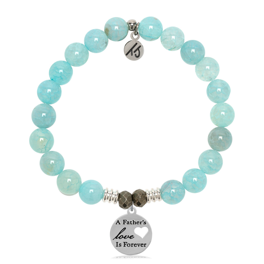 Aqua Fire Agate Gemstone Bracelet with Father's Love Sterling Silver Charm