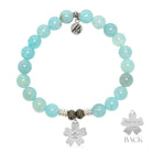 Aqua Fire Agate Gemstone Bracelet with Forget Me Not Sterling Silver Charm