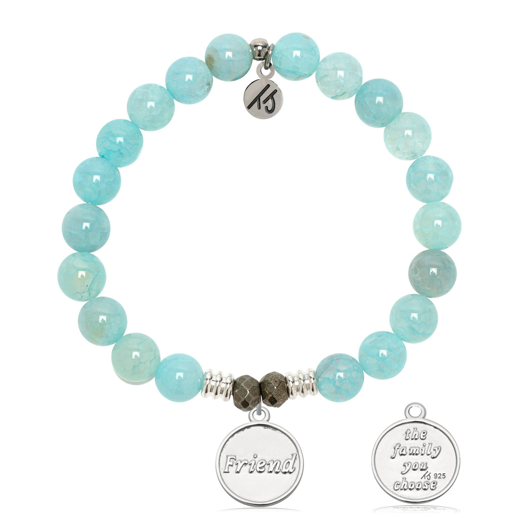 Aqua Fire Agate Gemstone Bracelet with Friend the Family Sterling Silver Charm