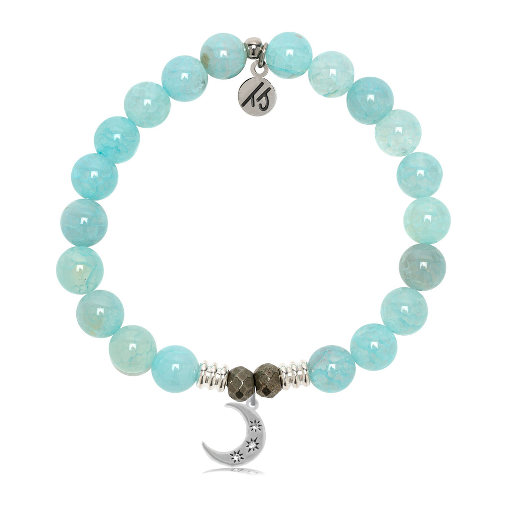 Aqua Fire Agate Gemstone Bracelet with Friendship Stars Sterling Silver Charm