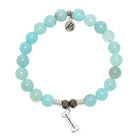 Aqua Fire Agate Gemstone Bracelet with Fur Ever Love Sterling Silver Charm
