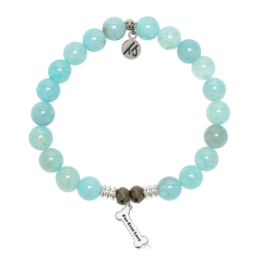 Aqua Fire Agate Gemstone Bracelet with Fur Ever Love Sterling Silver Charm