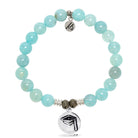 Aqua Fire Agate Gemstone Bracelet with Grad Cap Sterling Silver Charm