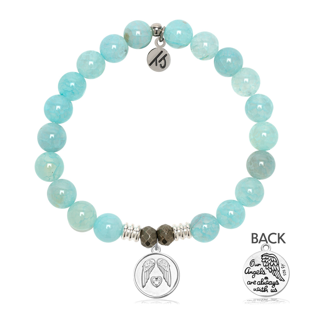 Aqua Fire Agate Gemstone Bracelet with Guardian Sterling Silver Charm