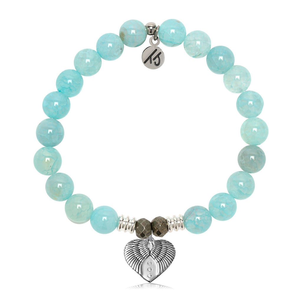 Aqua Fire Agate Gemstone Bracelet with Heart of Angels Sterling Silver Charm