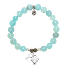 Aqua Fire Agate Gemstone Bracelet with Key to My Heart Sterling Silver Charm