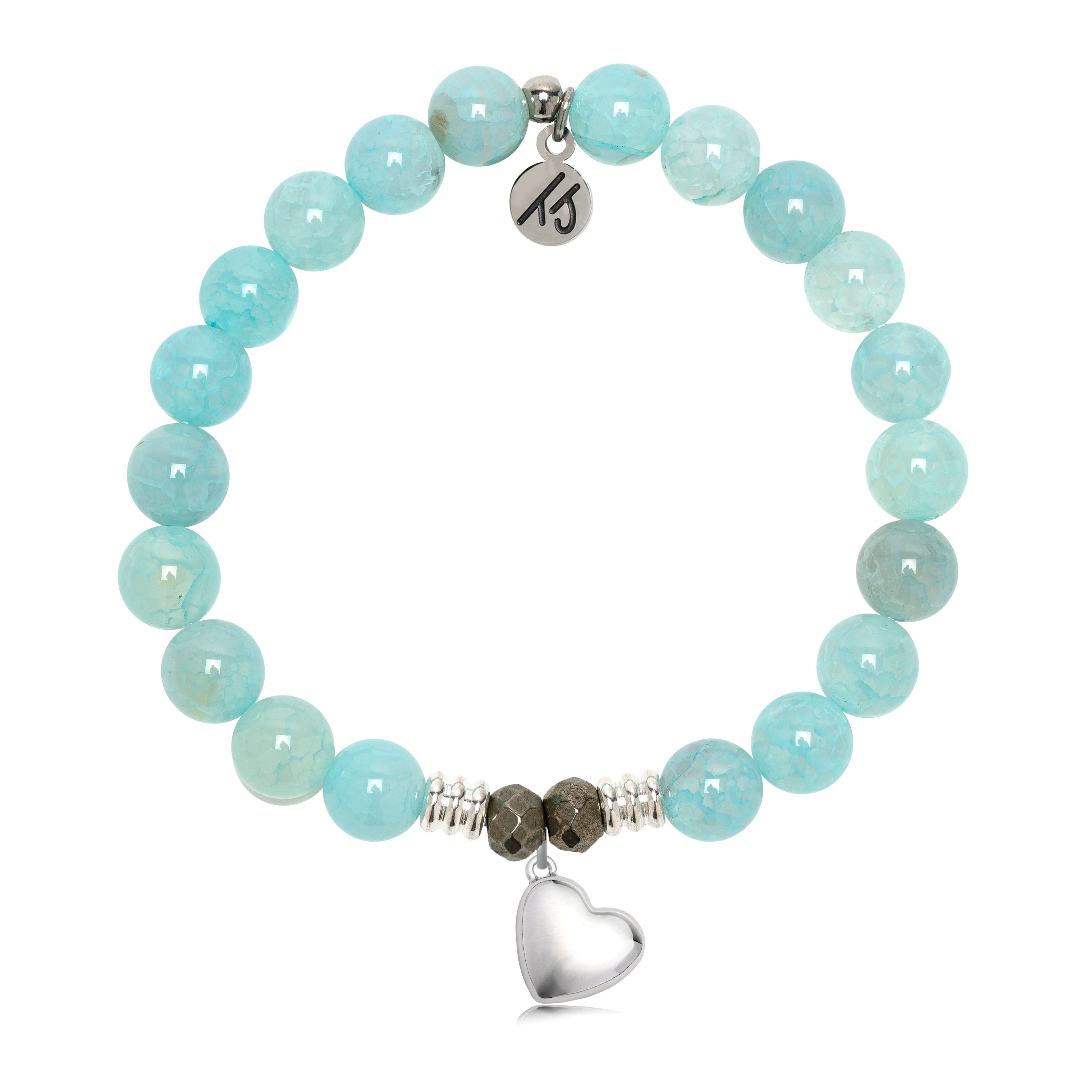Aqua Fire Agate Gemstone Bracelet with Love the Life You Live Sterling Silver Charm