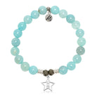 Aqua Fire Agate Gemstone Bracelet with Mom Star Sterling Silver Charm