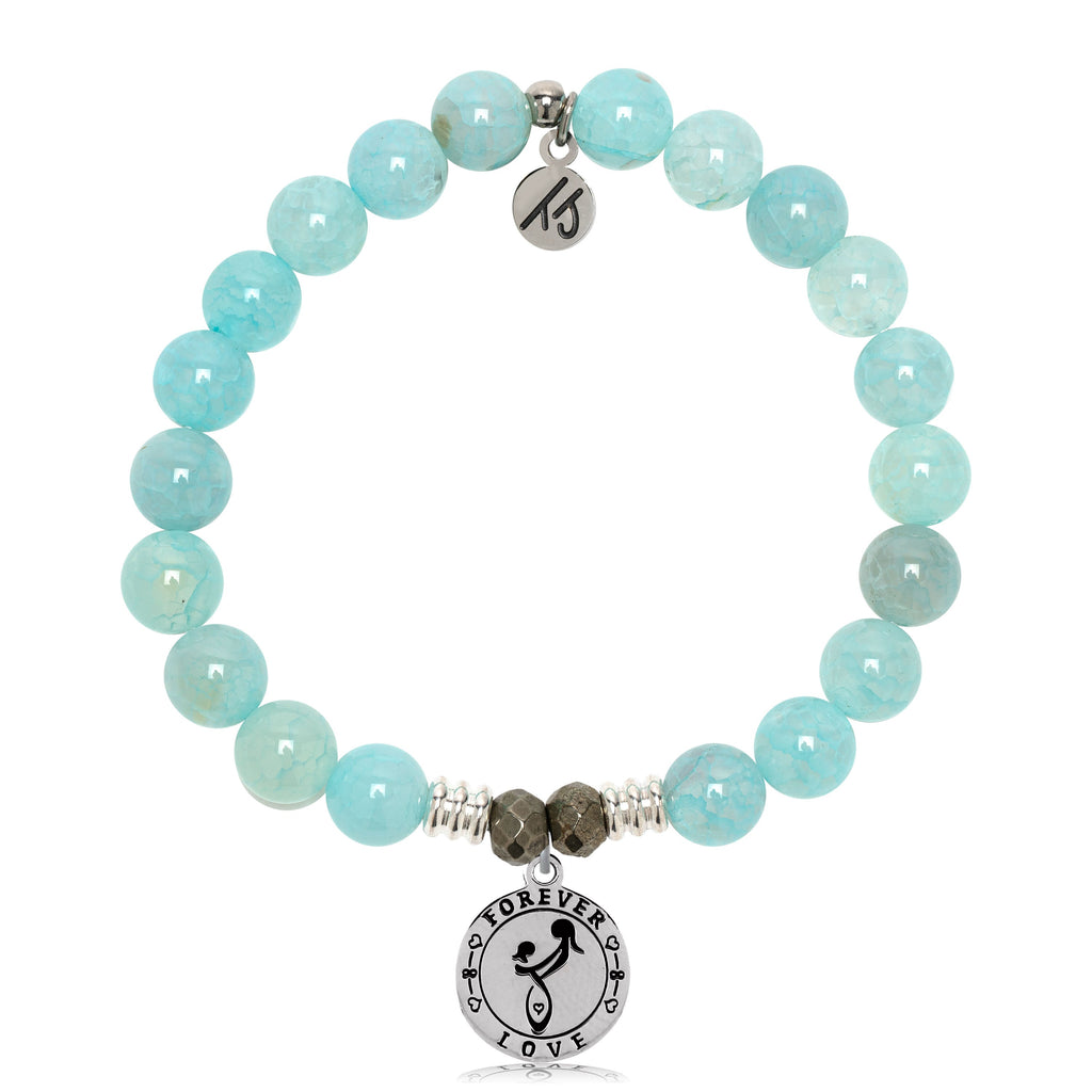 Aqua Fire Agate Gemstone Bracelet with Mother's Love Sterling Silver Charm