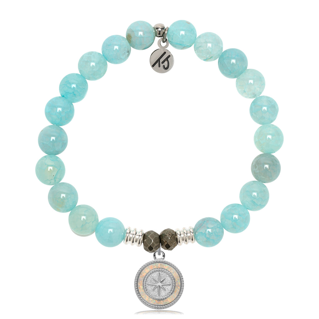 Aqua Fire Agate Gemstone Bracelet with North Star Sterling Silver Charm