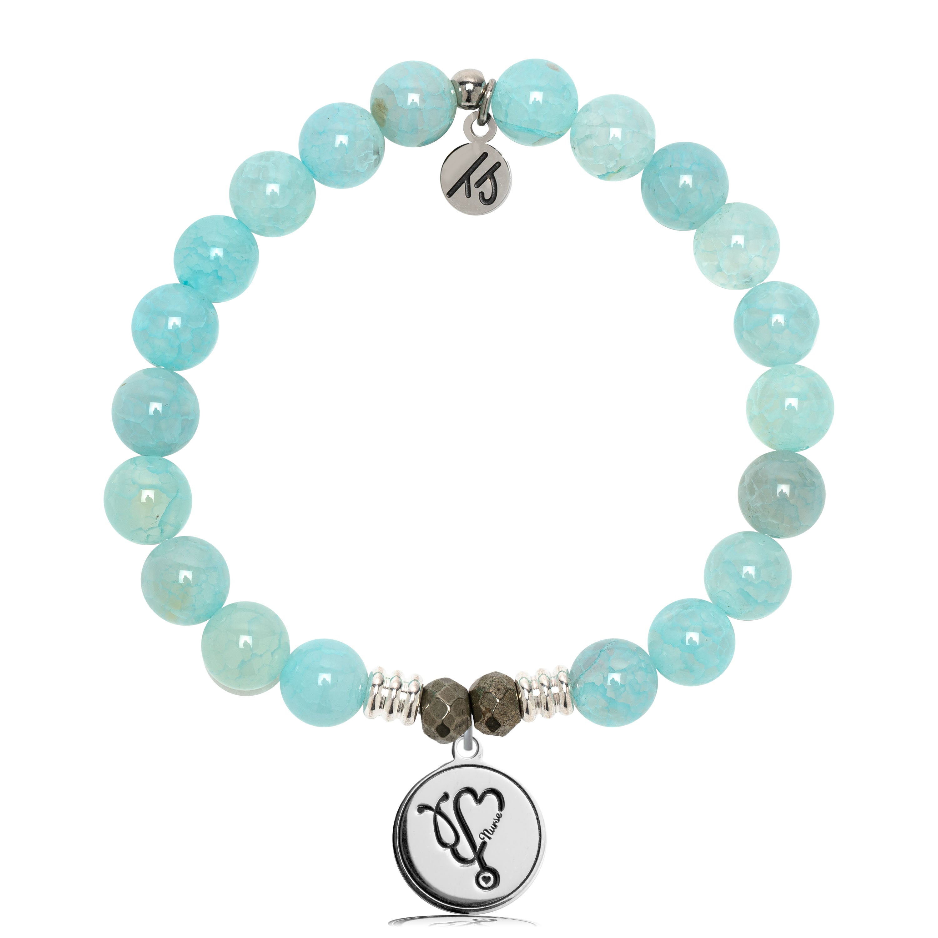 Aqua Fire Agate Gemstone Bracelet with Nurse Sterling Silver Charm