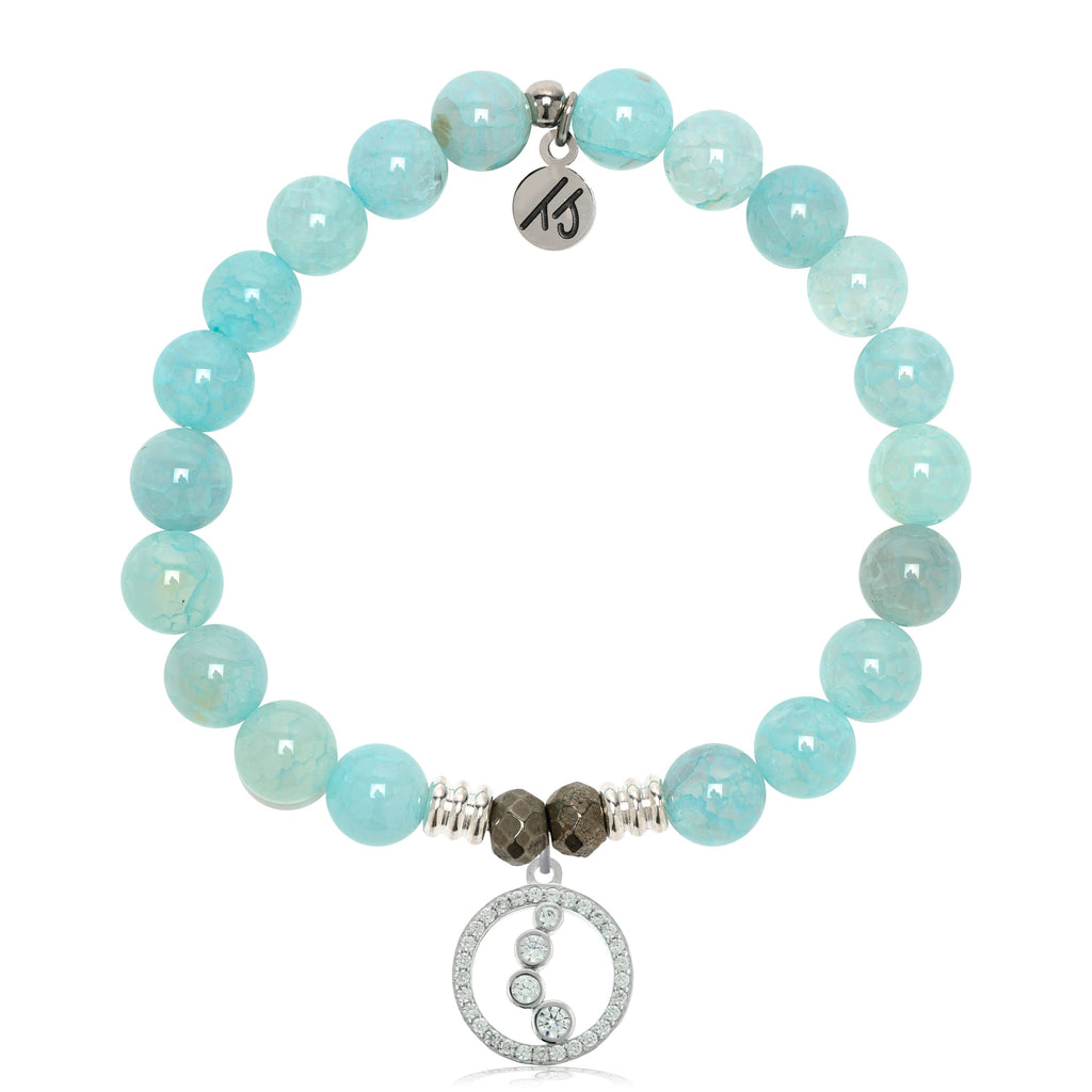 Aqua Fire Agate Gemstone Bracelet with One Step at A Time Sterling Silver Charm