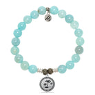 Aqua Fire Agate Gemstone Bracelet with Palm Tree Sterling Silver Charm