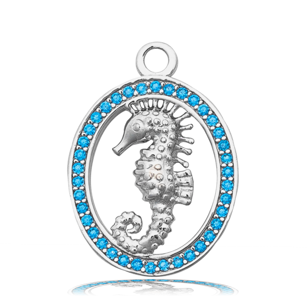 Aqua Fire Agate Gemstone Bracelet with Seahorse Sterling Silver Charm