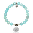 Aqua Fire Agate Gemstone Bracelet with Seashell Sterling Silver Charm