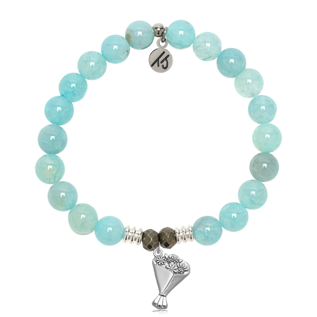 Aqua Fire Agate Gemstone Bracelet with Thinking of You Sterling Silver Charm