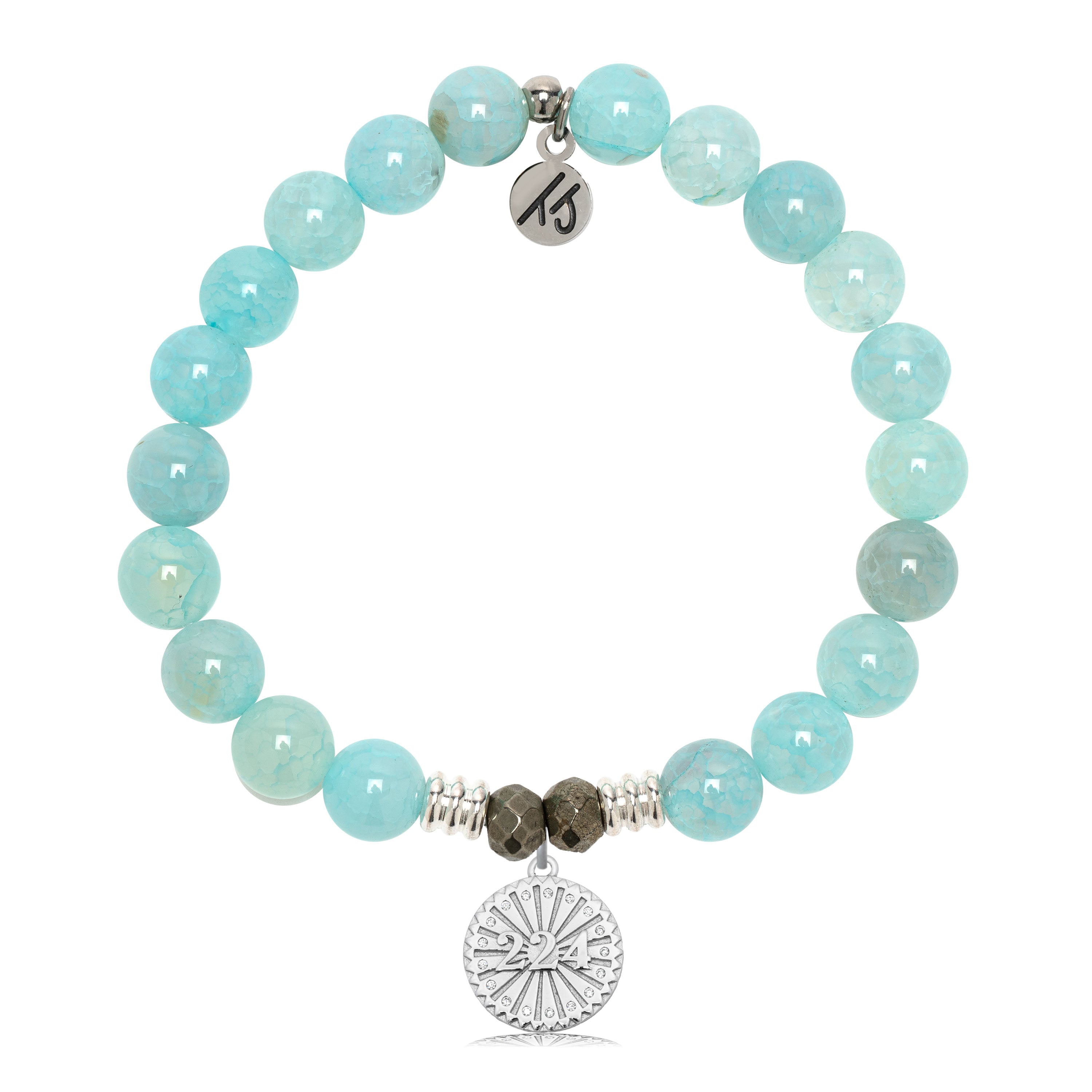 Aqua Fire Agate Gemstone Bracelet with Today Tomorrow Forever Sterling Silver Charm