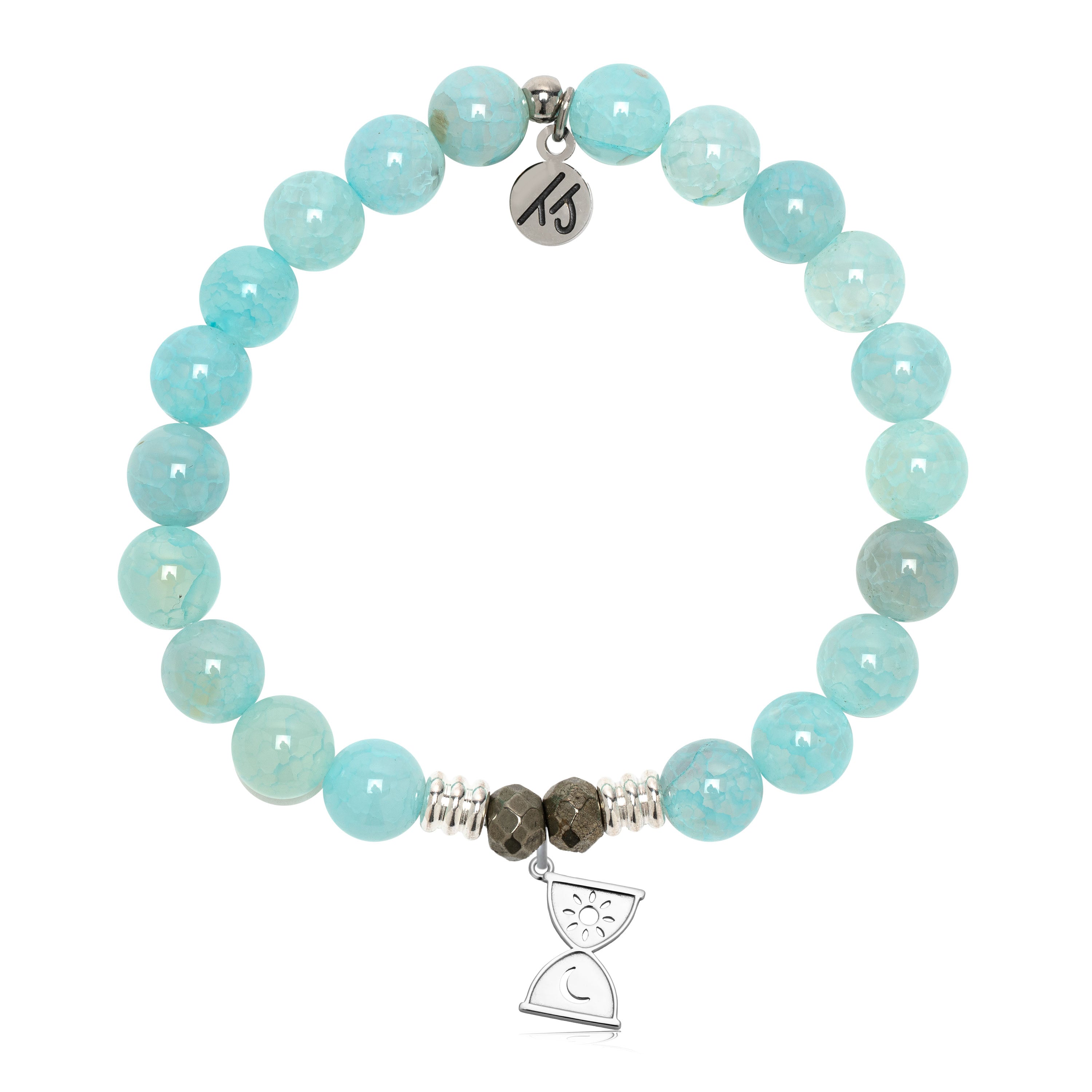 Aqua Fire Agate Gemstone Bracelet with Trust in Time Sterling Silver Charm