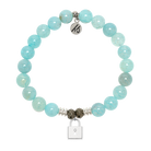 Aqua Fire Agate Gemstone Bracelet with Unbreakable Friendship Sterling Silver Charm