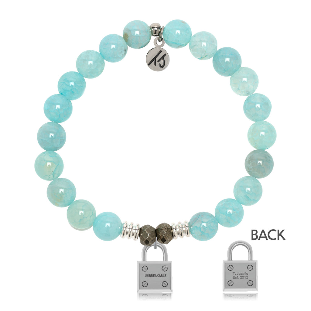 Aqua Fire Agate Gemstone Bracelet with Unbreakable Sterling Silver Charm