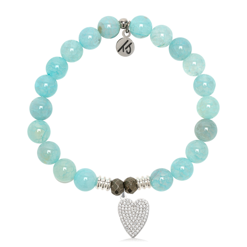 Aqua Fire Agate Gemstone Bracelet with You are Loved Sterling Silver Charm