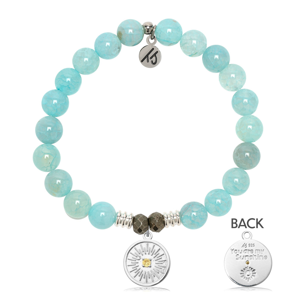 Aqua Fire Agate Gemstone Bracelet with You are my Sunshine Sterling Silver Charm