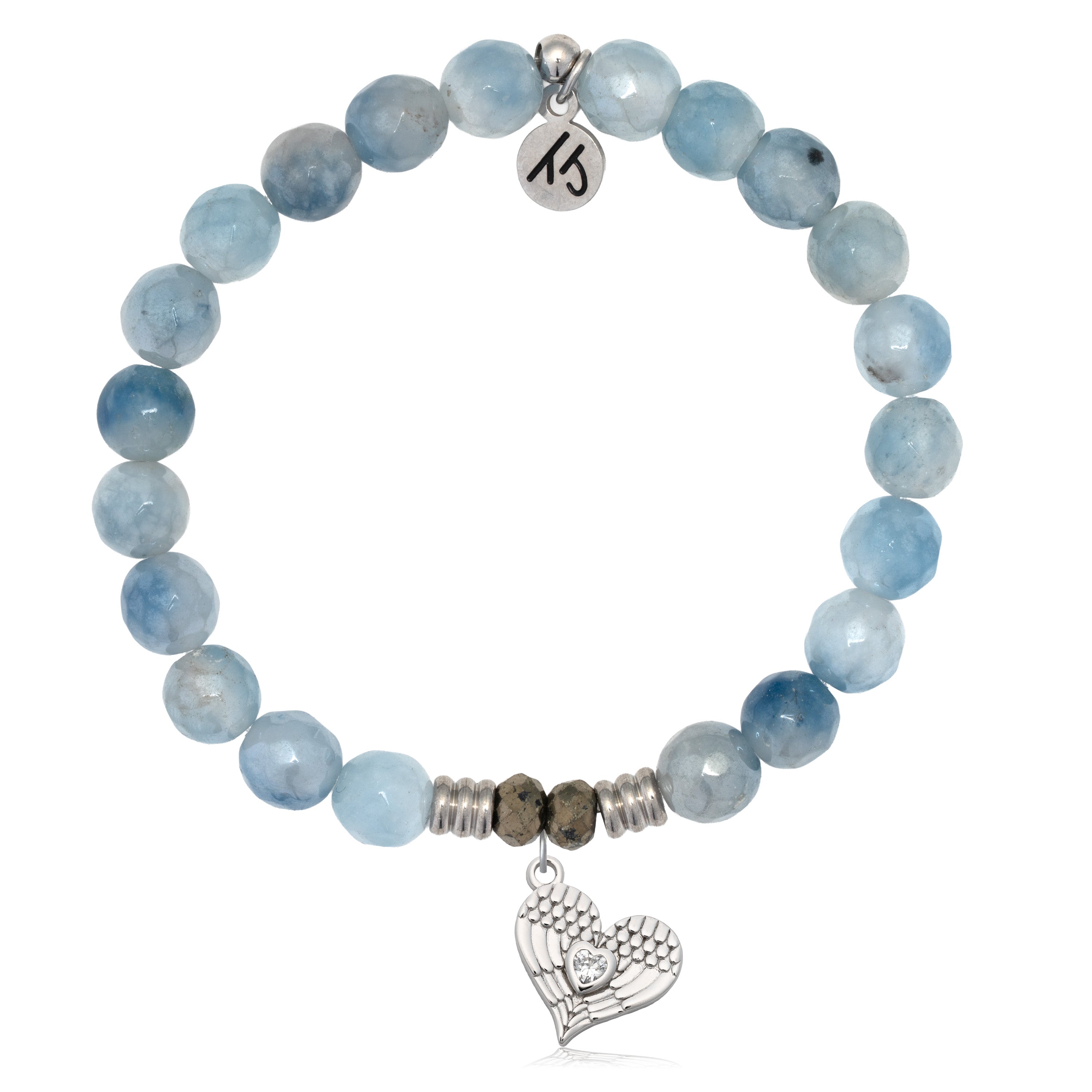 Aquamarine Jade Gemstone Bracelet with Angel Love Sterling Silver Charm