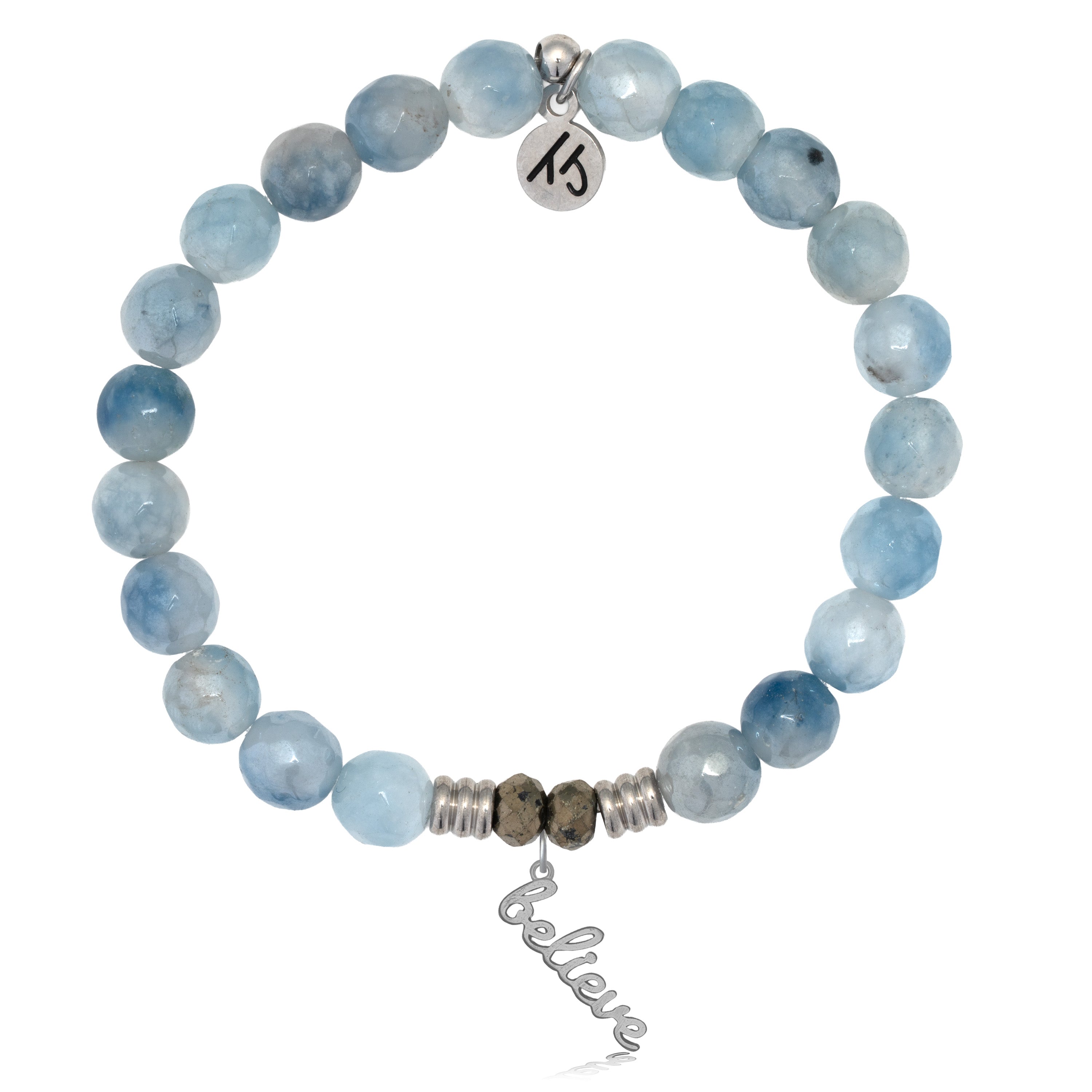 Aquamarine Jade Gemstone Bracelet with Believe in Yourself Sterling Silver Charm