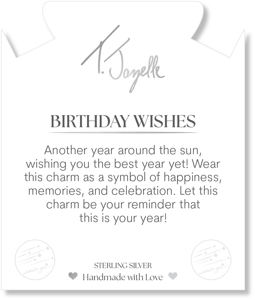 Aquamarine Jade Gemstone Bracelet with Birthday Wishes Sterling Silver Charm