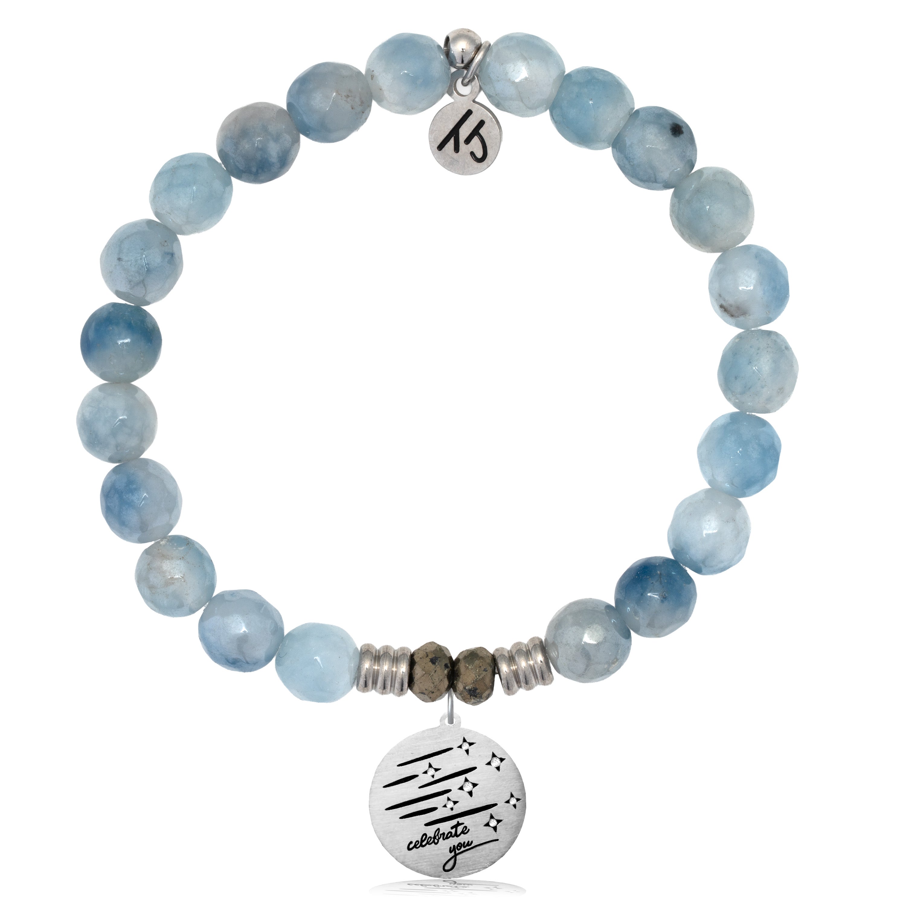 Aquamarine Jade Gemstone Bracelet with Birthday Wishes Sterling Silver Charm