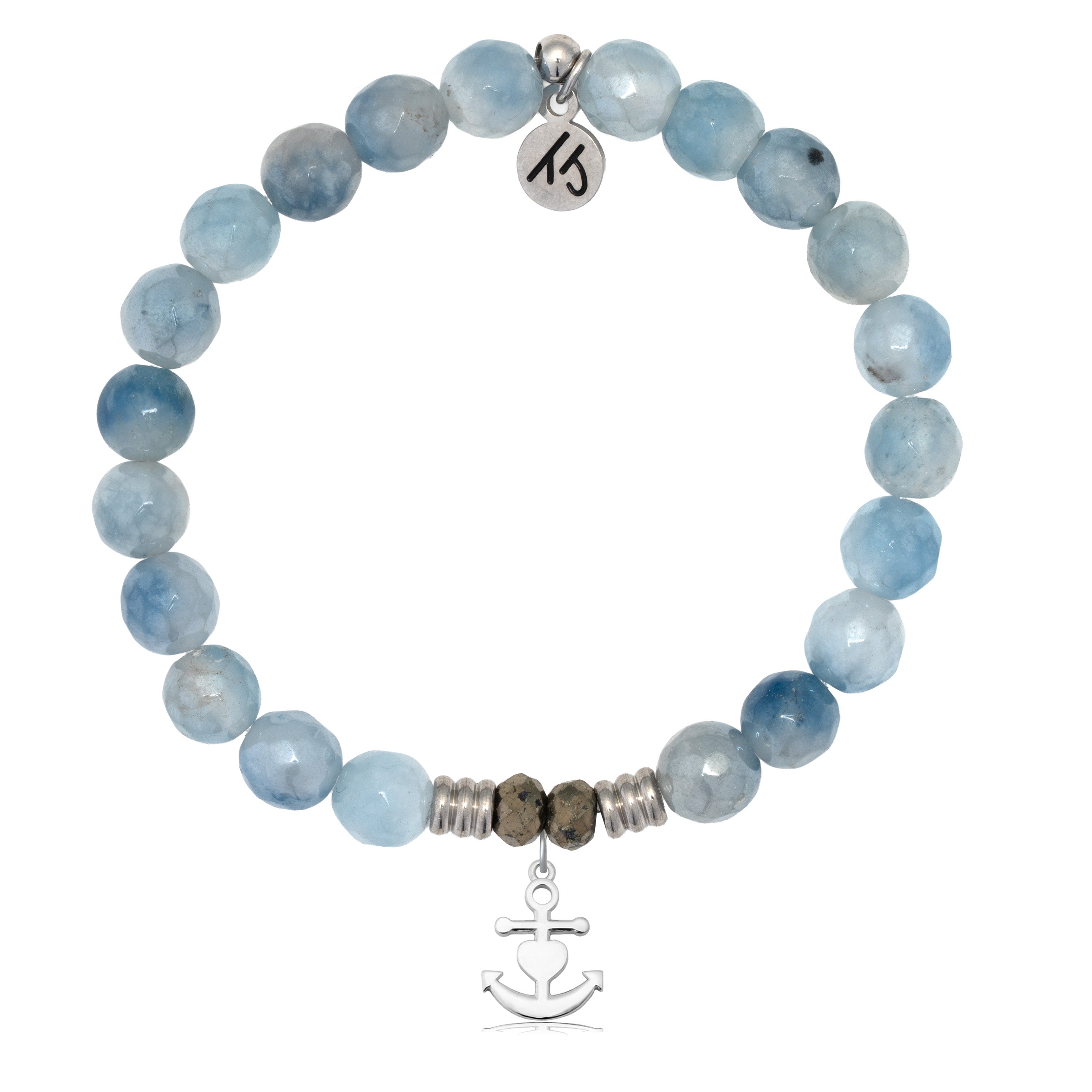 Aquamarine Jade Gemstone Bracelet with Faith. Hope. Love Sterling Silver Charm
