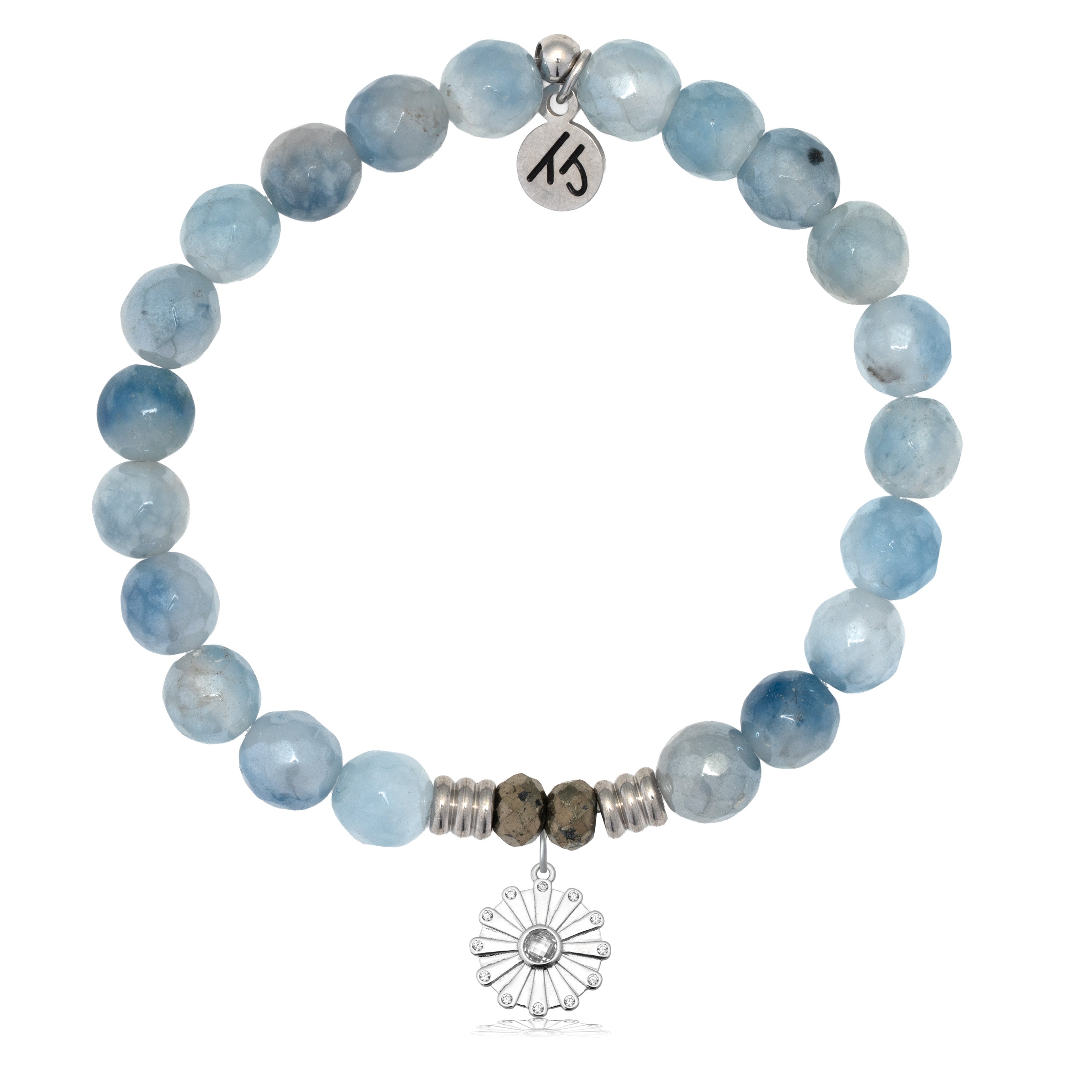 Aquamarine Jade Gemstone Bracelet with Happiness Sterling Silver Charm