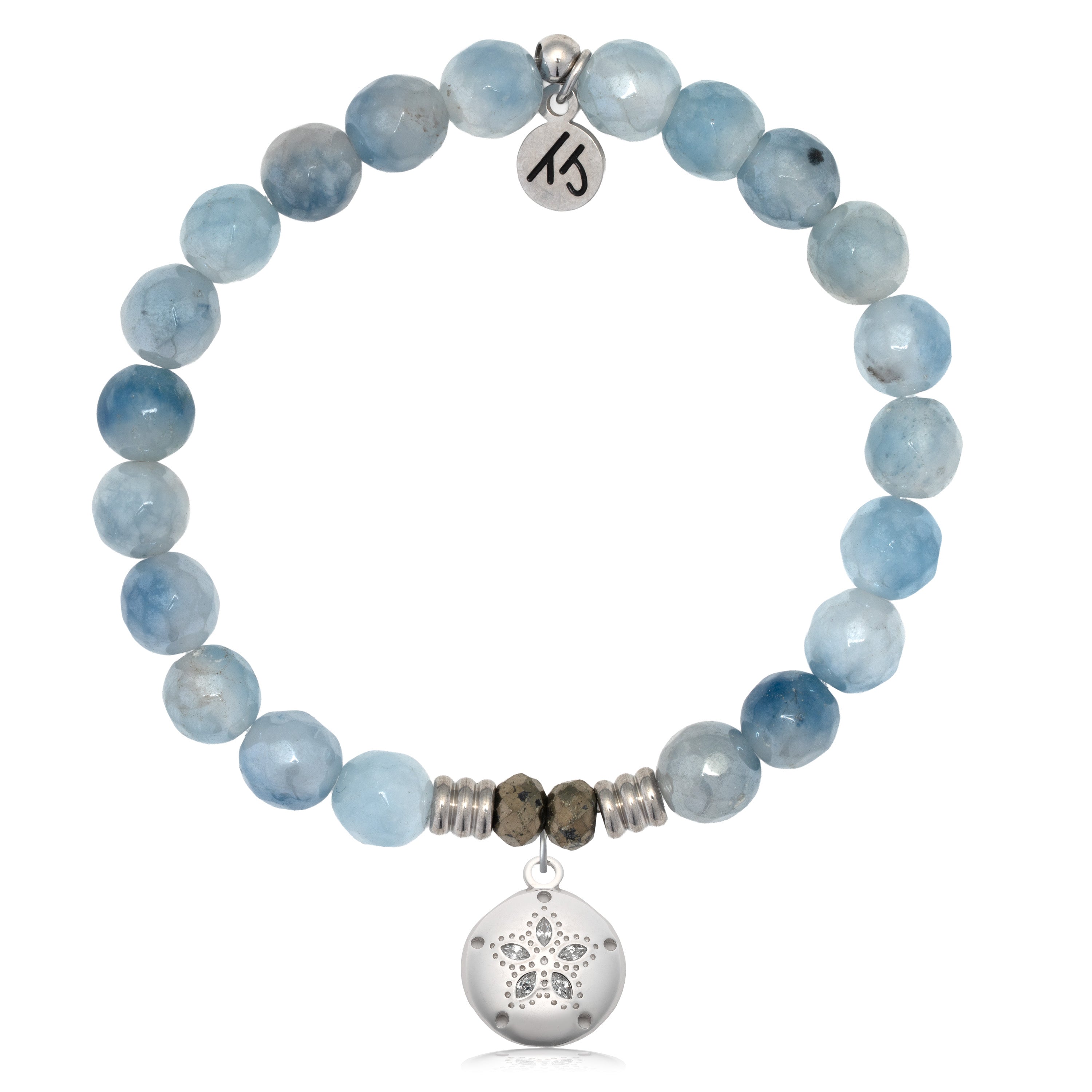 Aquamarine Jade Gemstone Bracelet with Sand Dollar CZ Sterling Silver Charm