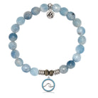 Aquamarine Jade Gemstone Bracelet with Serenity Wave Sterling Silver Charm