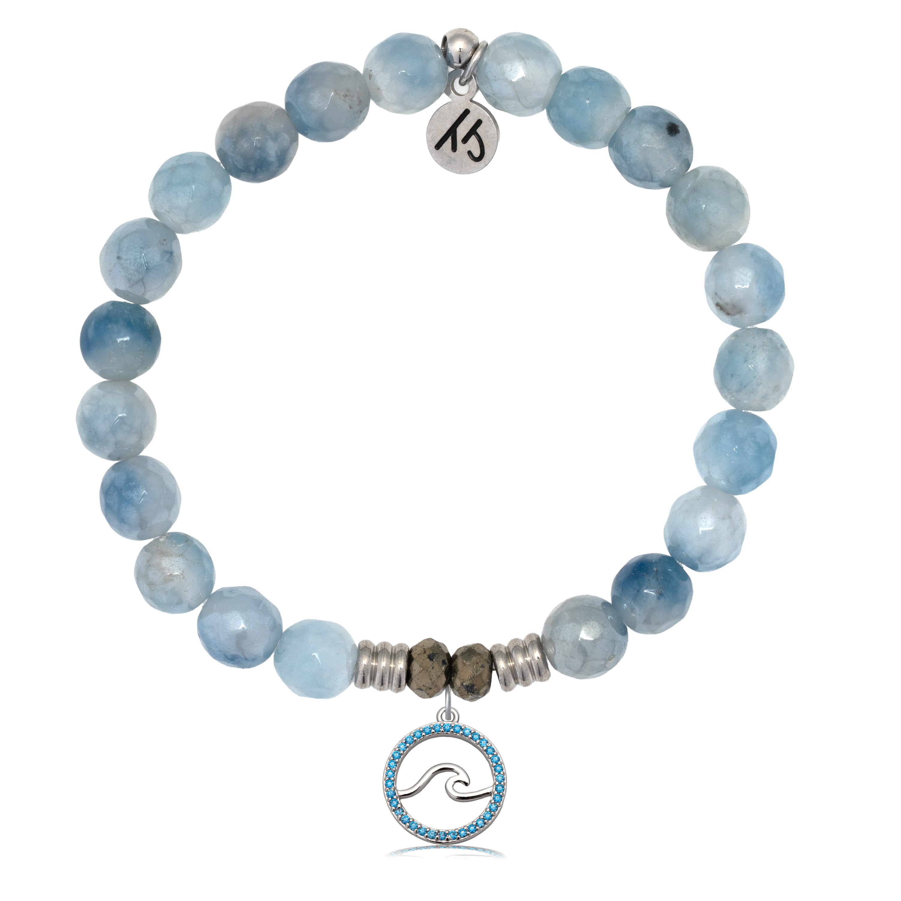 Aquamarine Jade Gemstone Bracelet with Serenity Wave Sterling Silver Charm