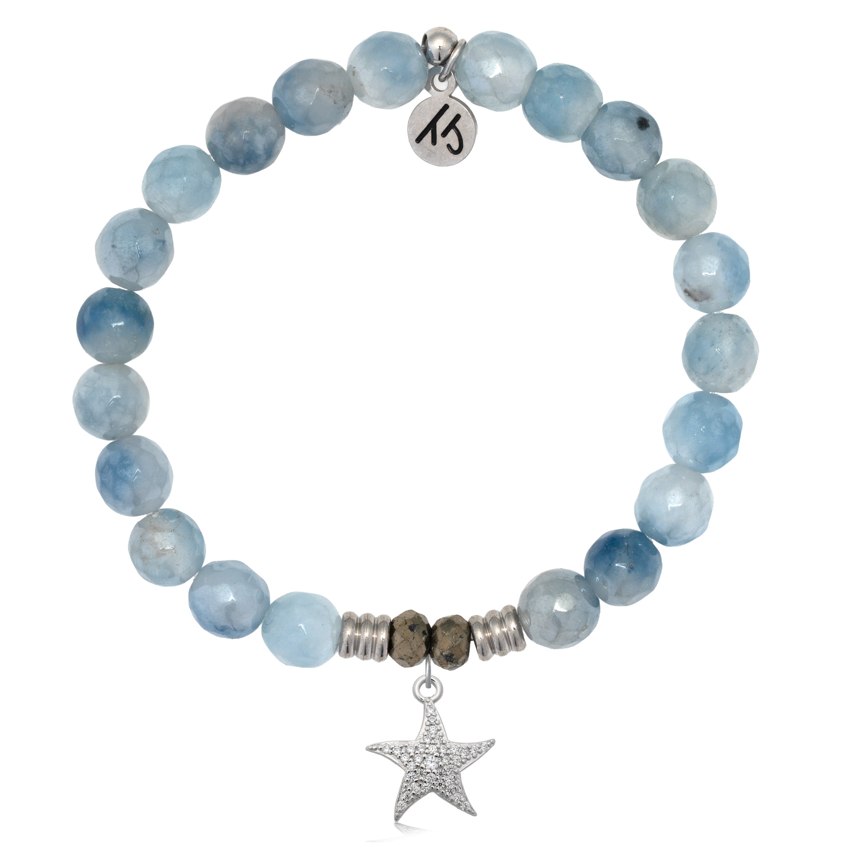 Aquamarine Jade Gemstone Bracelet with Starfish CZ Sterling Silver Charm