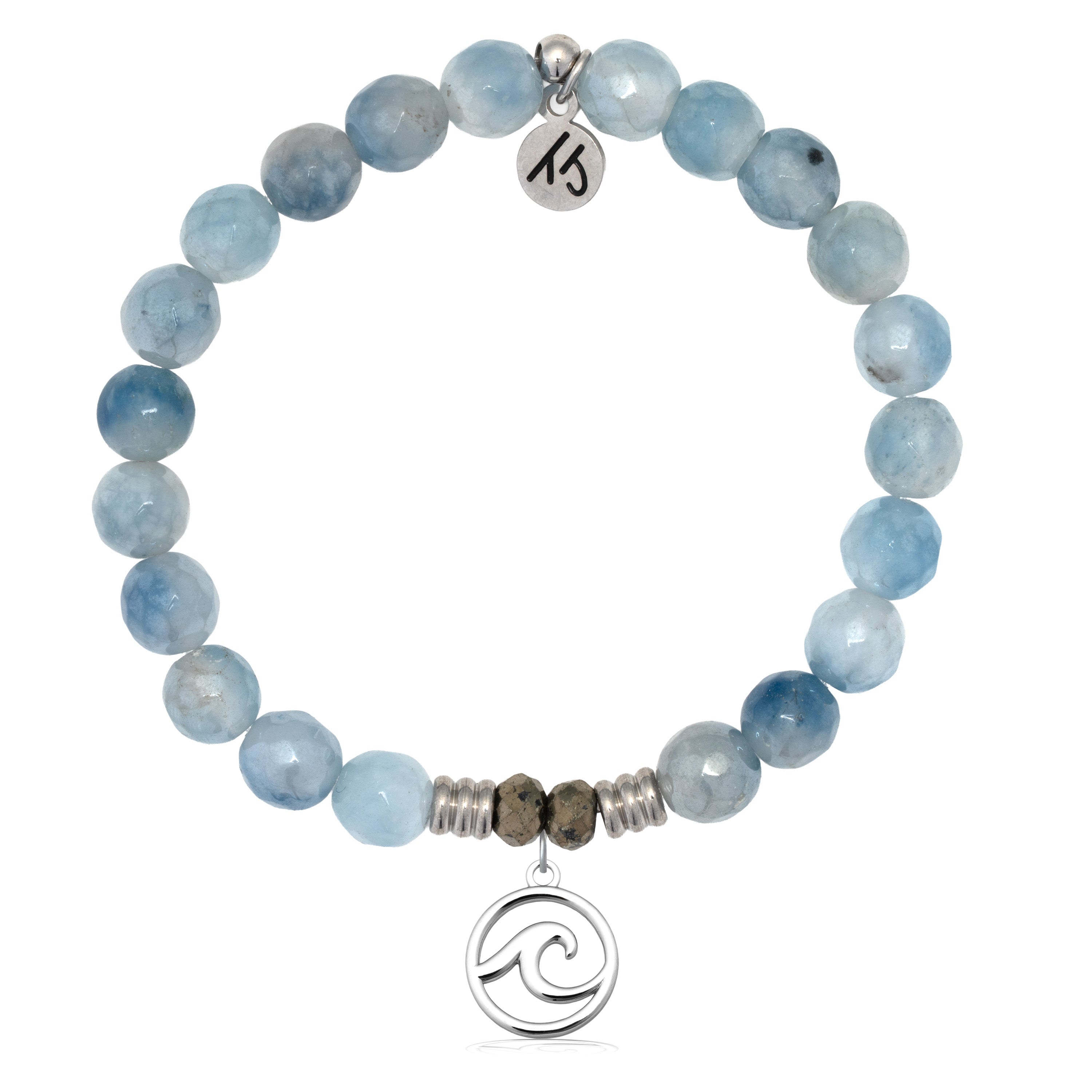 Aquamarine Jade Gemstone Bracelet with Wave Cutout Sterling Silver Charm