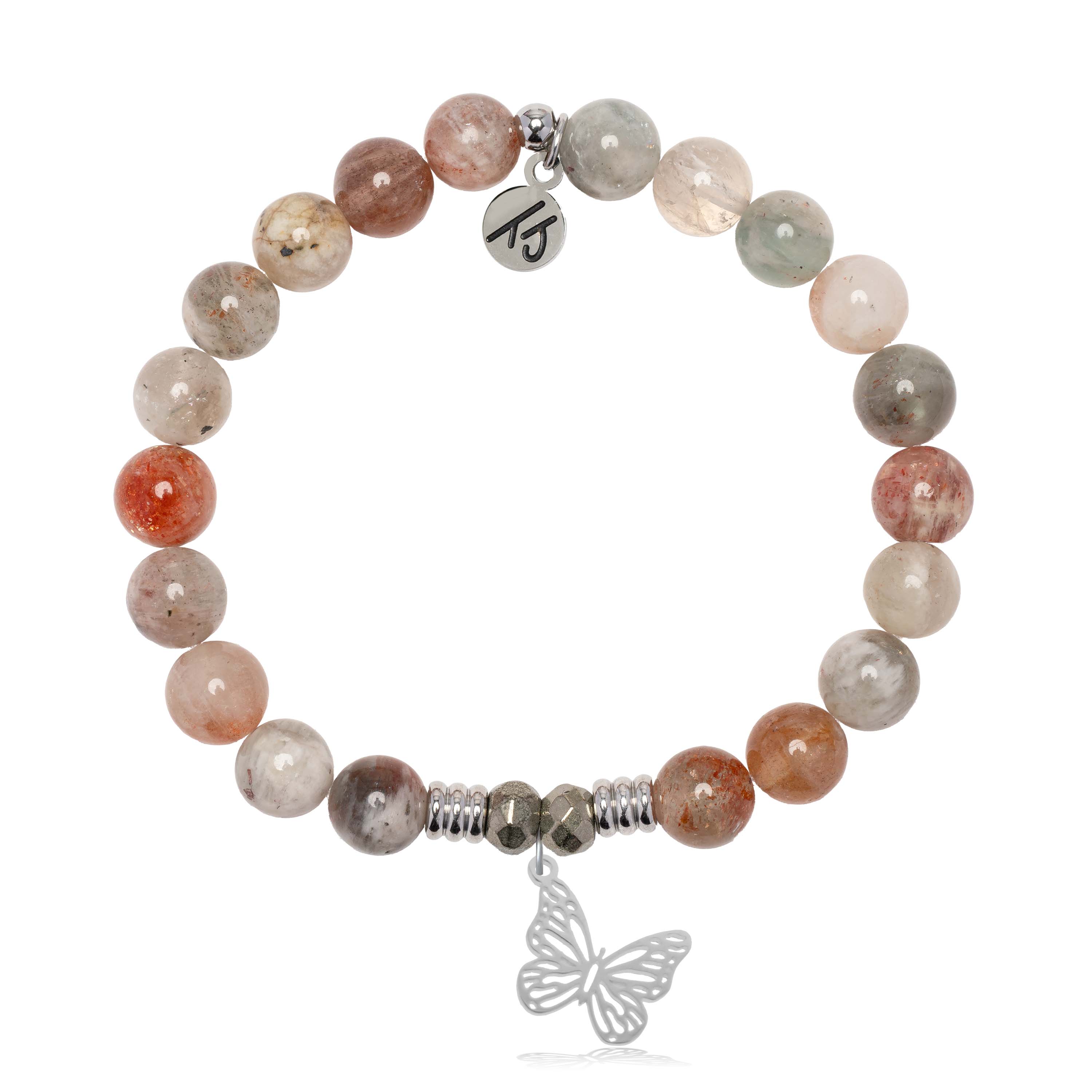Arusha Agate Gemstone Bracelet with Butterfly Sterling Silver Charm