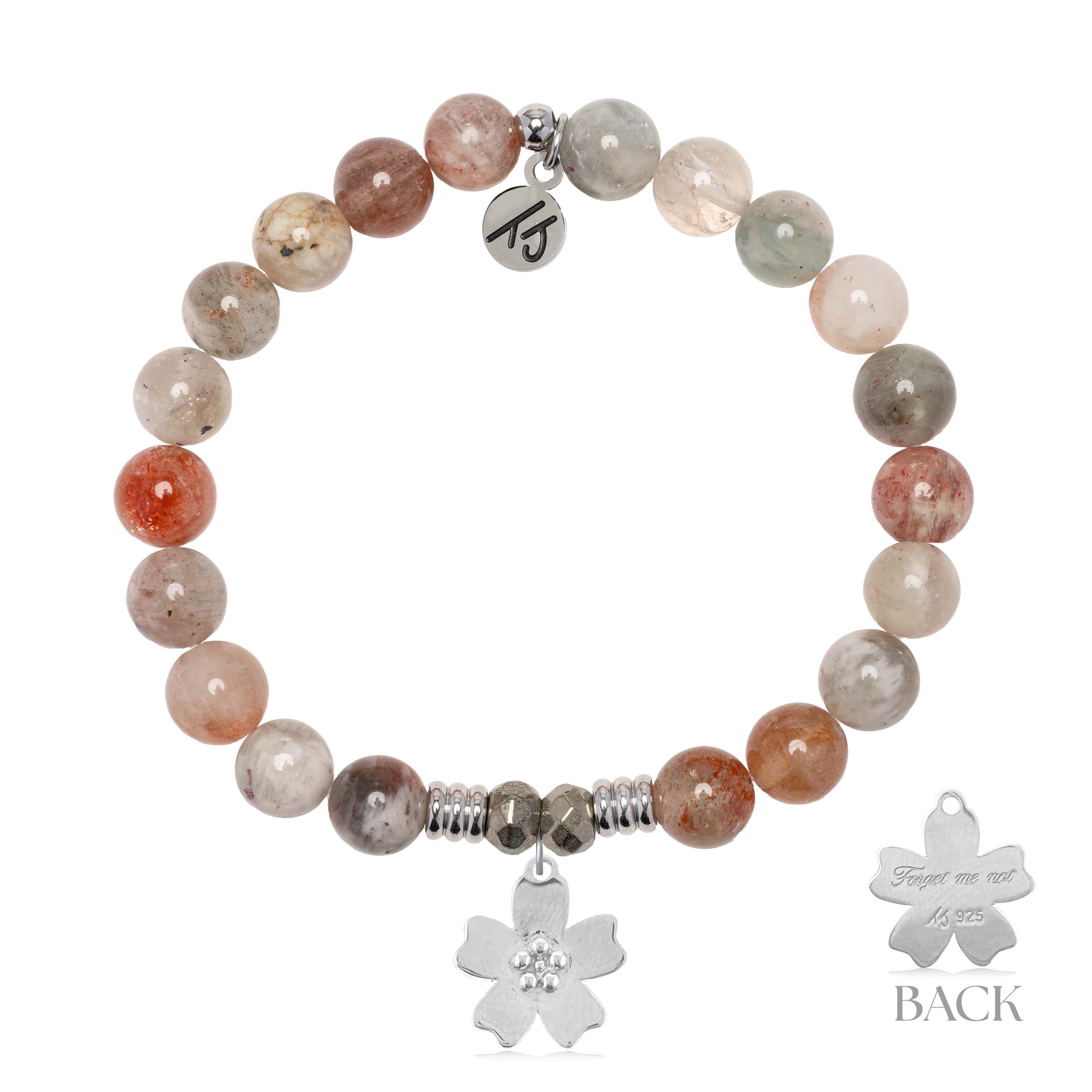 Arusha Agate Gemstone Bracelet with Forget Me Not Sterling Silver Charm