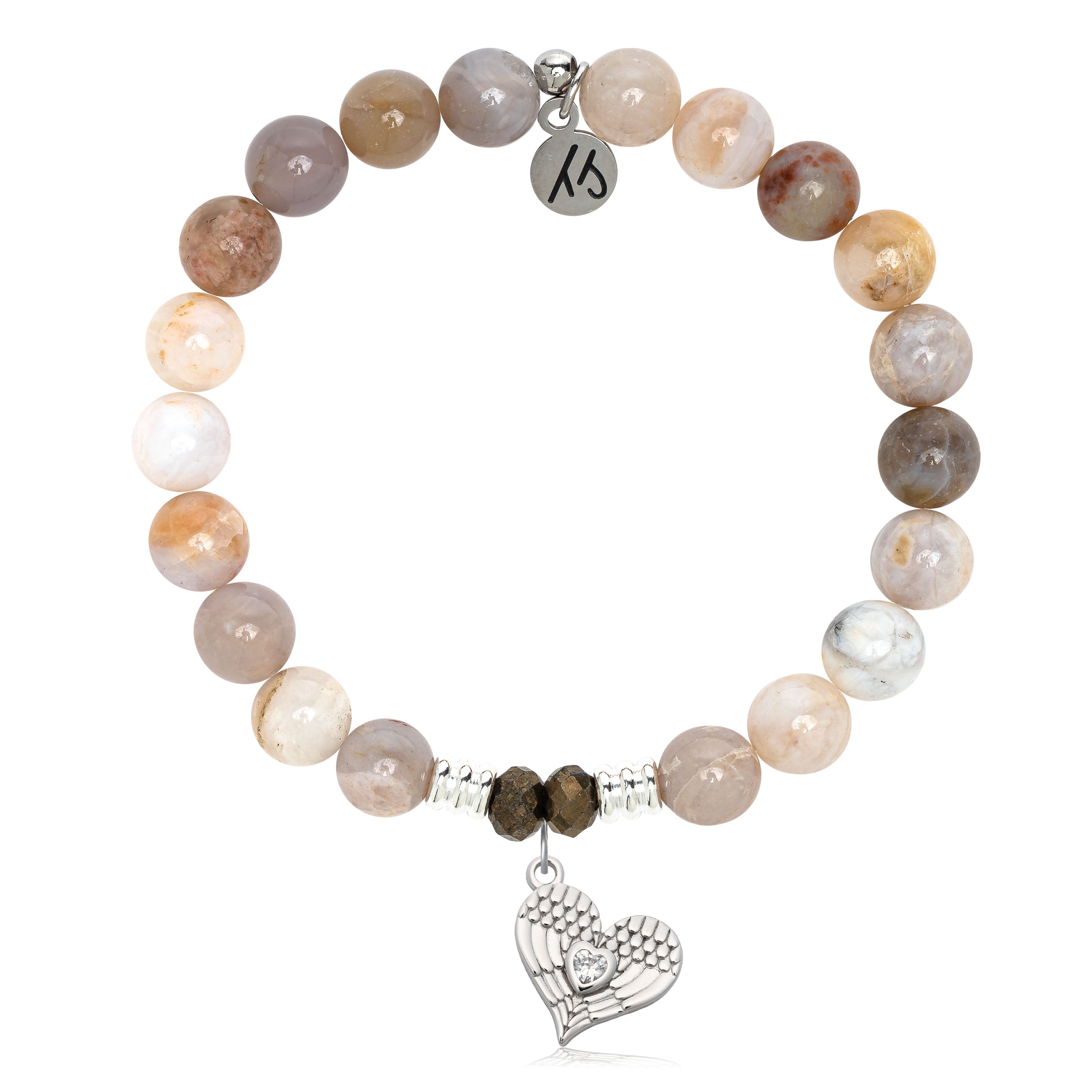 Australian Agate Gemstone Bracelet with Angel Love Sterling Silver Charm