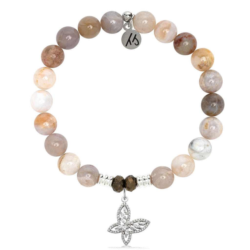 Australian Agate Gemstone Bracelet with Butterfly CZ Sterling Silver Charm