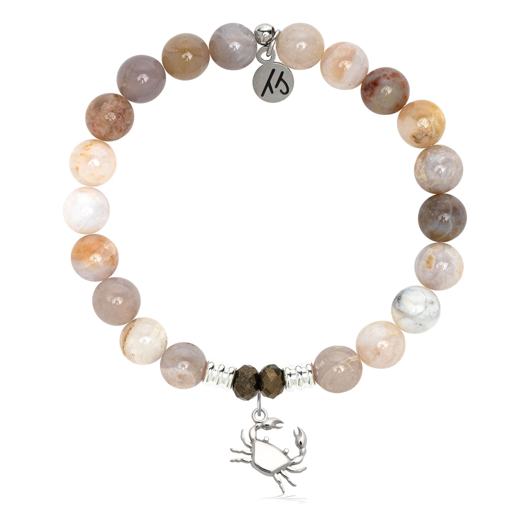 Australian Agate Gemstone Bracelet with Crab Sterling Silver Charm