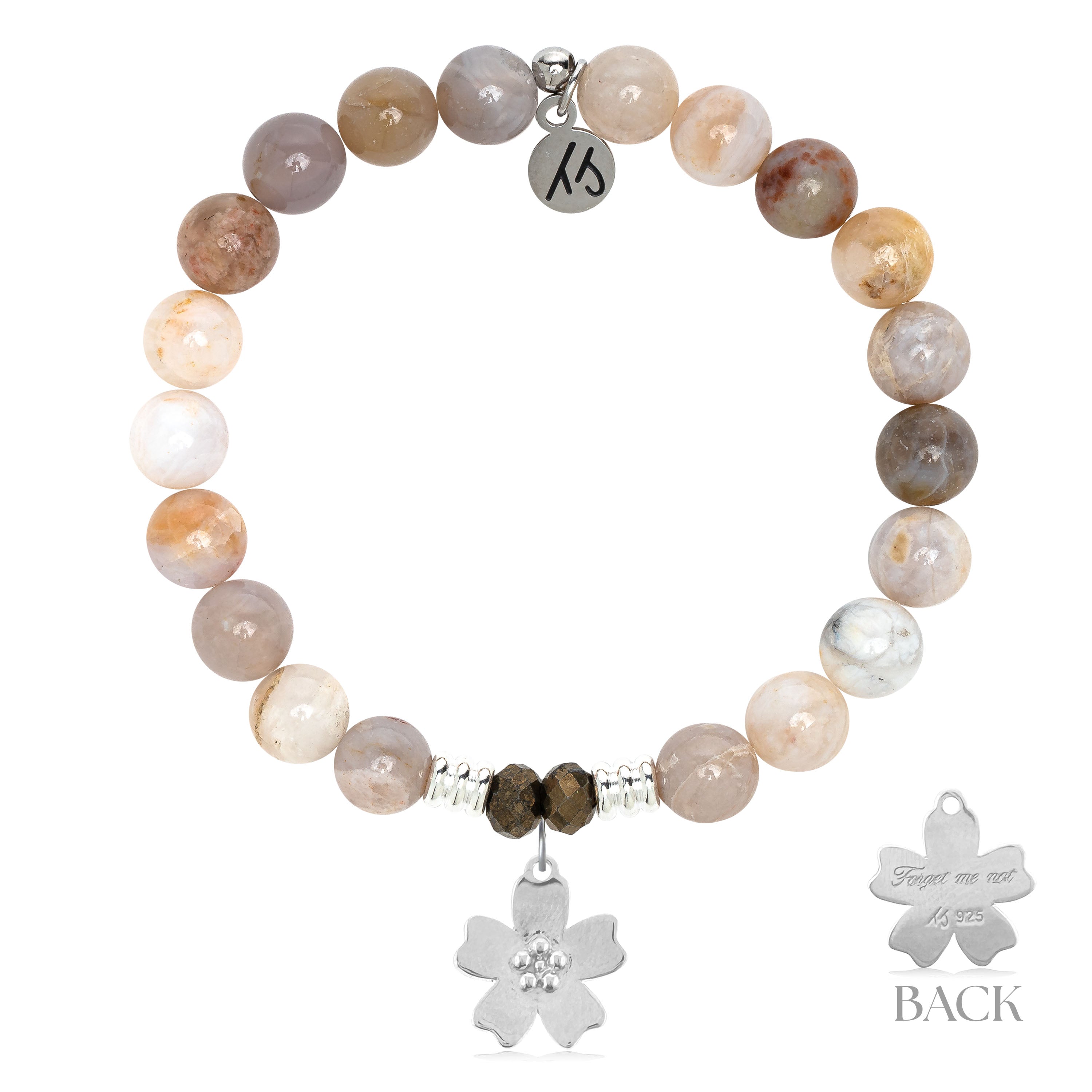 Australian Agate Gemstone Bracelet with Forget Me Not Sterling Silver Charm