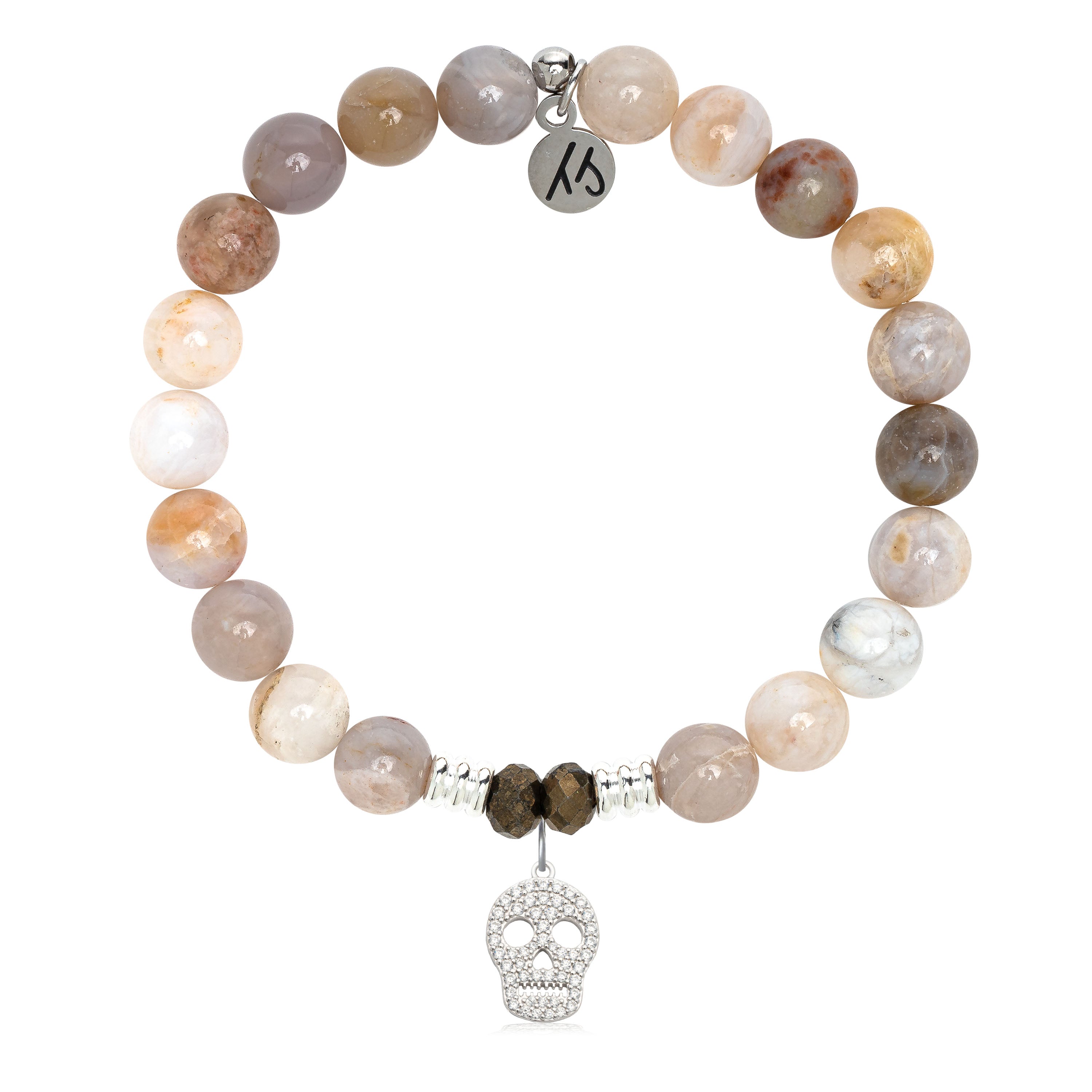 Australian Agate Gemstone Bracelet with Skull CZ Sterling Silver Charm