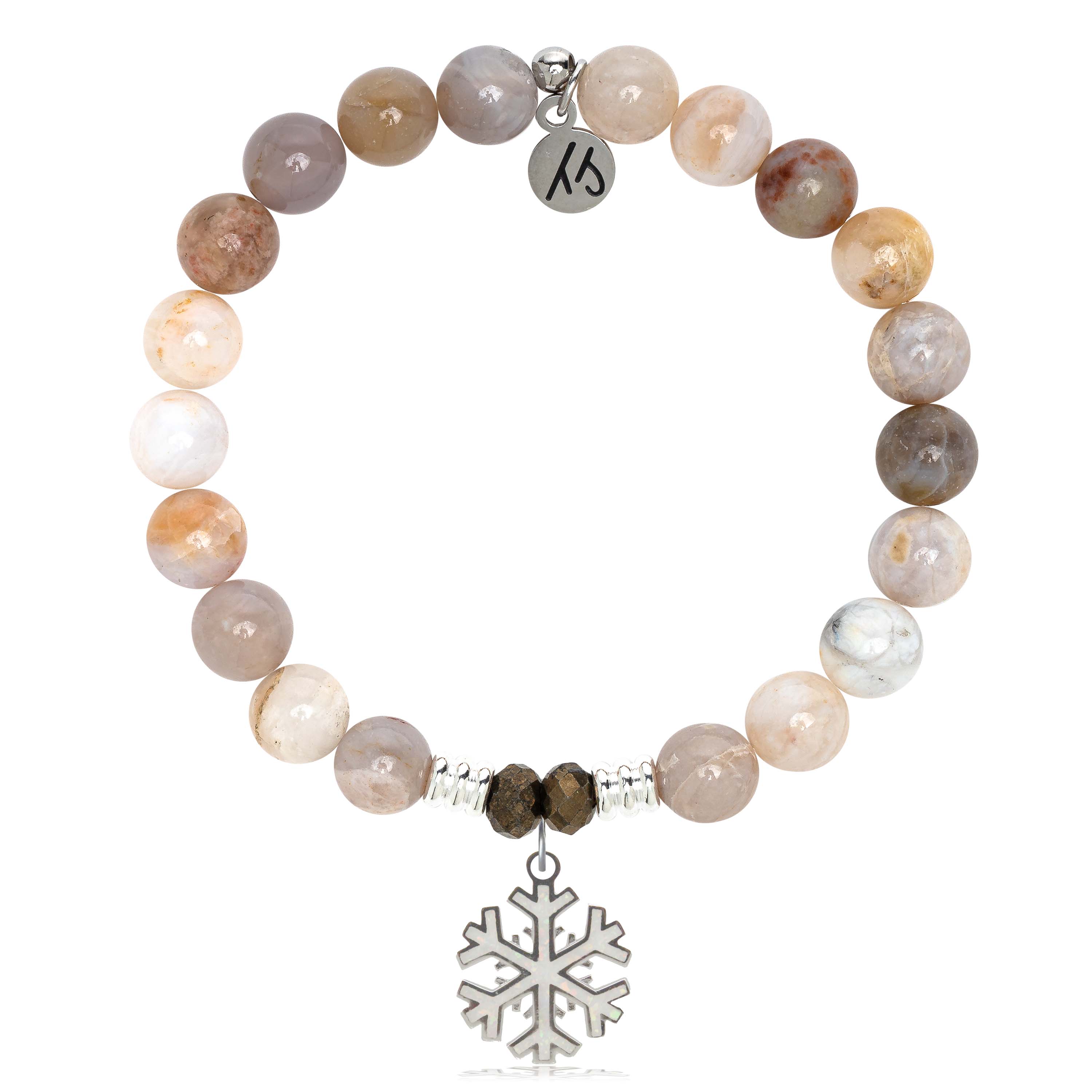 Australian Agate Gemstone Bracelet with Snowflake Opal Sterling Silver Charm