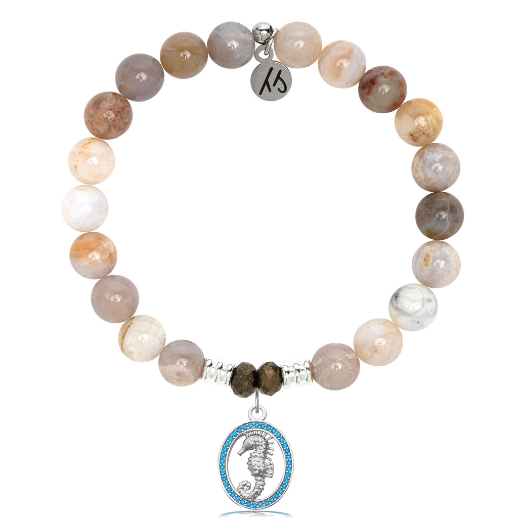 Australian Agate Stone Bracelet with Seahorse Sterling Silver Charm