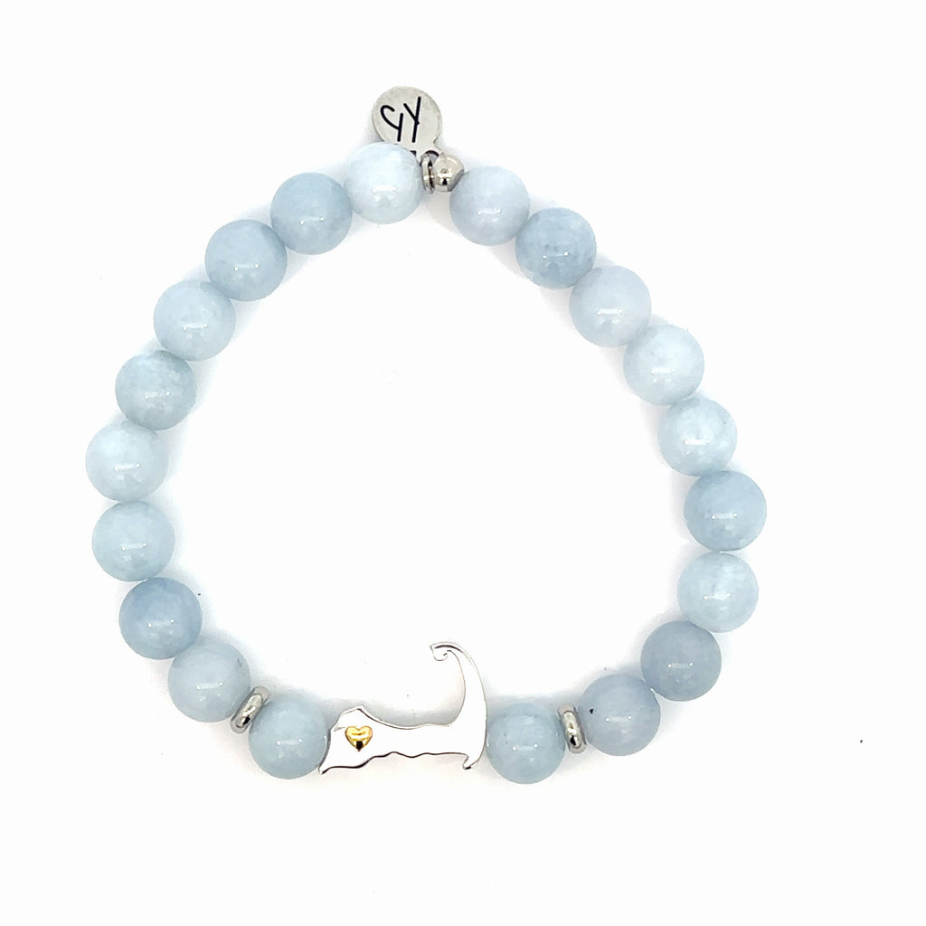 Beaded Moments Bracelet- Cape Cod Sterling Silver Charm with Light Blue Quartz