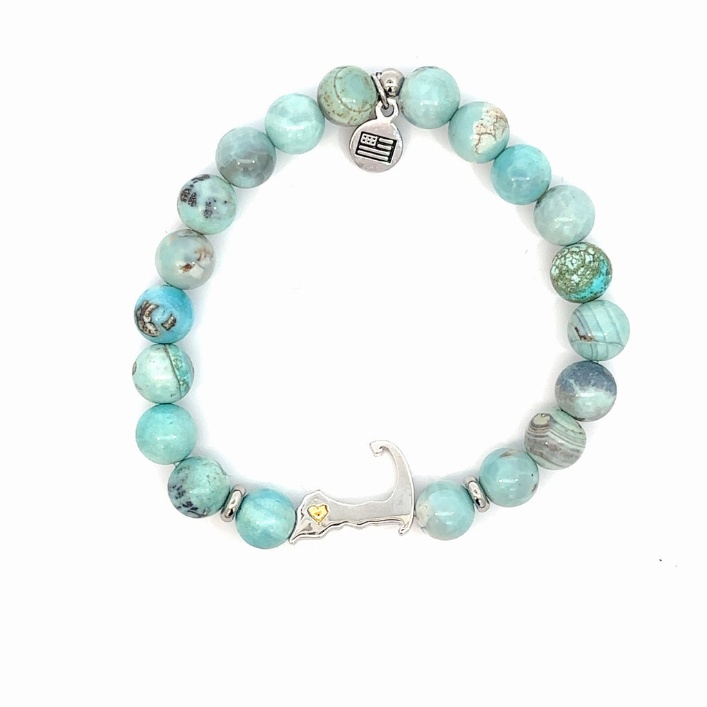 Beaded Moments Bracelet- Cape Cod Sterling Silver Charm with Robins Egg Agate