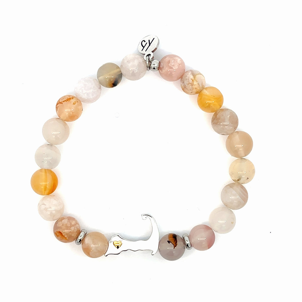 Beaded Moments Bracelet- Cape Cod Sterling Silver Charm with Sakura Agate