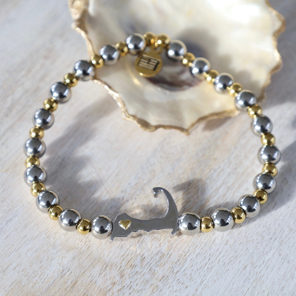 Beaded Moments Bracelet- Cape Cod Sterling Silver Charm with Silver Steel & Gold